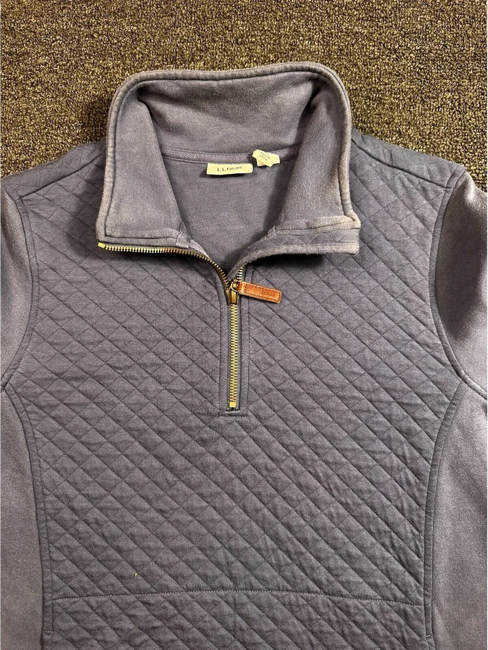 LL Bean Quilted Quarter Zip Pullover Sweatshirt M Reg Blue